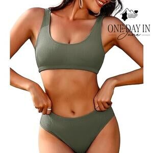 Aimage Crop Ribbed Bikini Swimsuit Size L